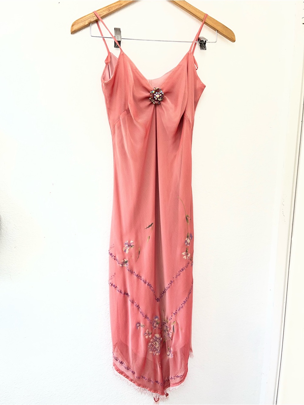 XOXO Coral Pink Maxi Slip Dress with Floral Embellishment